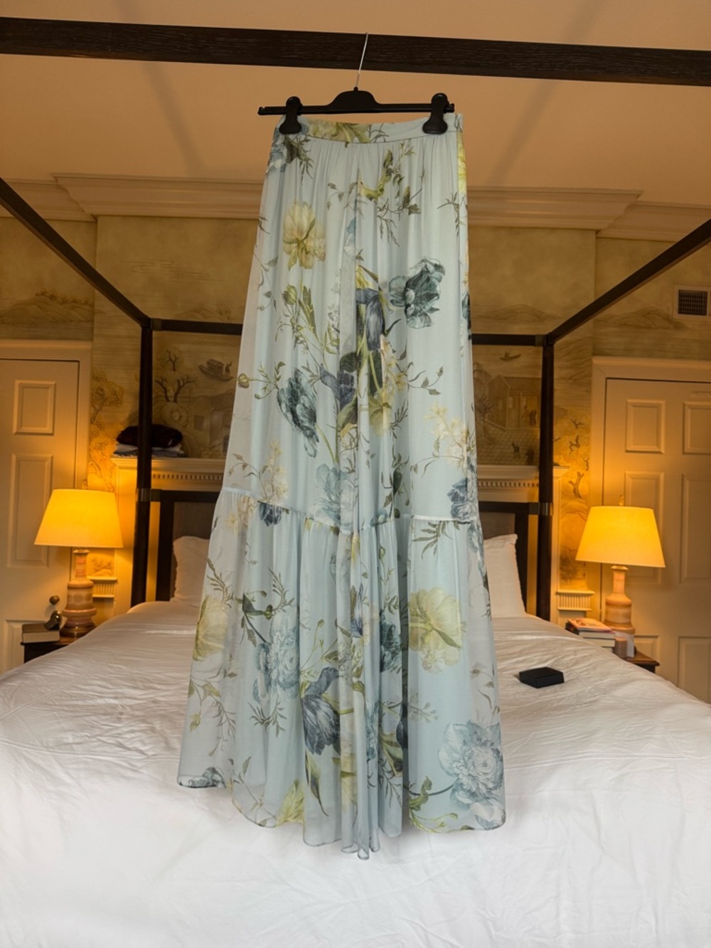 ERDEM Pale Blue Floral Tiered Maxi Skirt - Picture 1 of 7